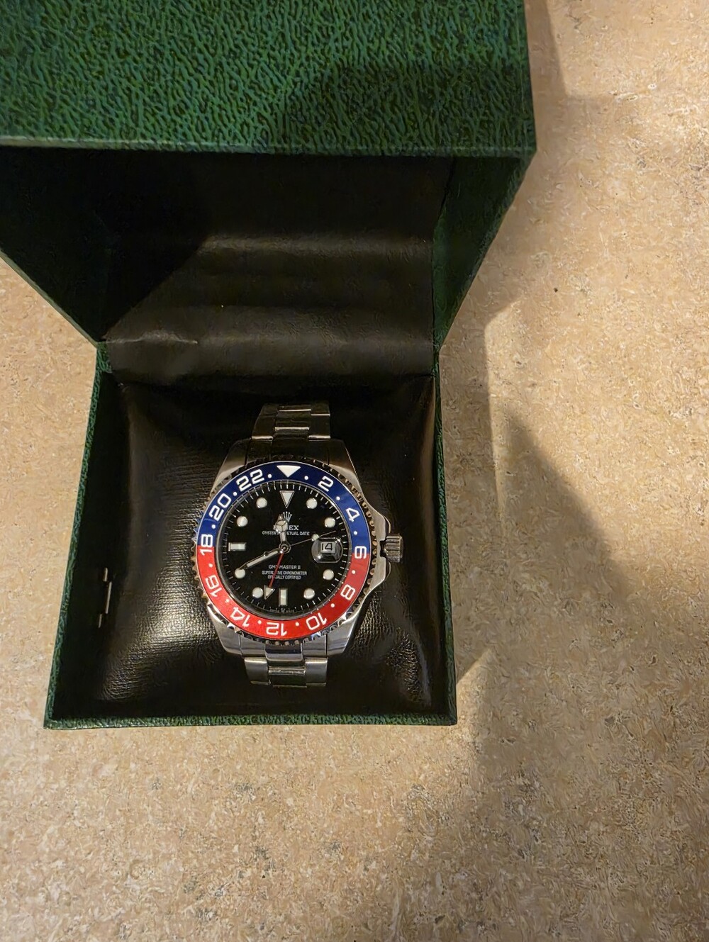 Rolex Style Men's GMT Watch with Red and Blue Bezel